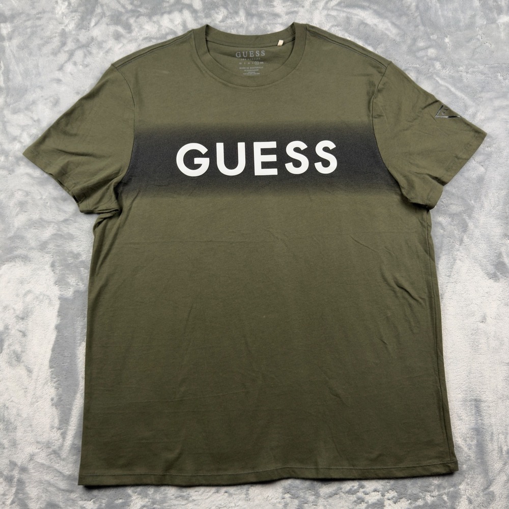 Guess Los Angeles Mens XL Olive Green Gradient Logo Graphic T-Shirt Cotton